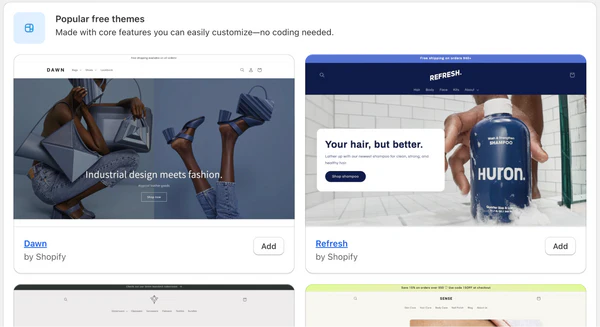 Choose a Theme shopify